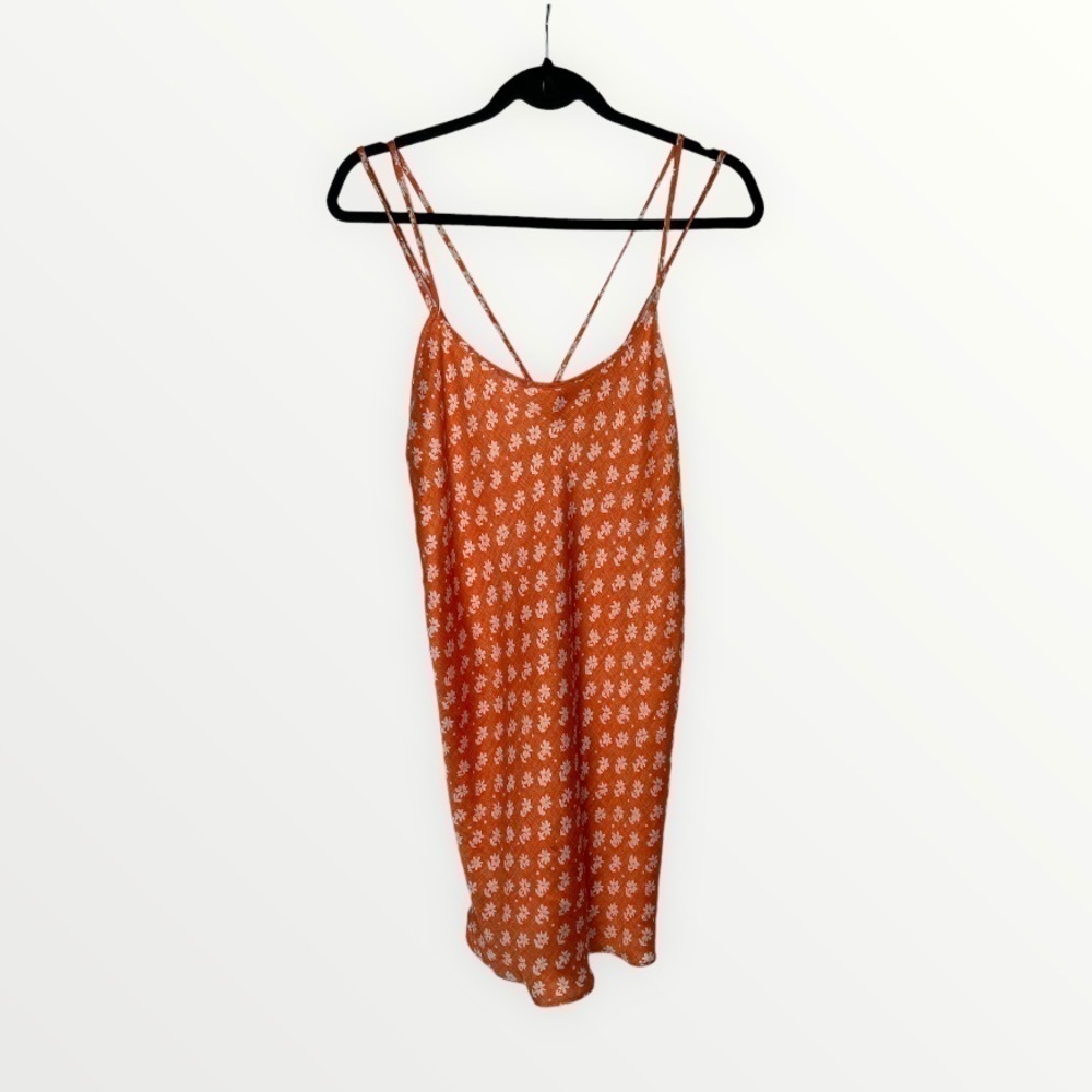 Vintage Floral Orange Victoria’s Secret Lingerie Slip Teddy Chemise large